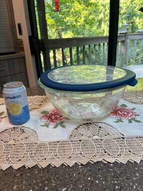 Princess House Clear Glass Bowl with Blue Lid